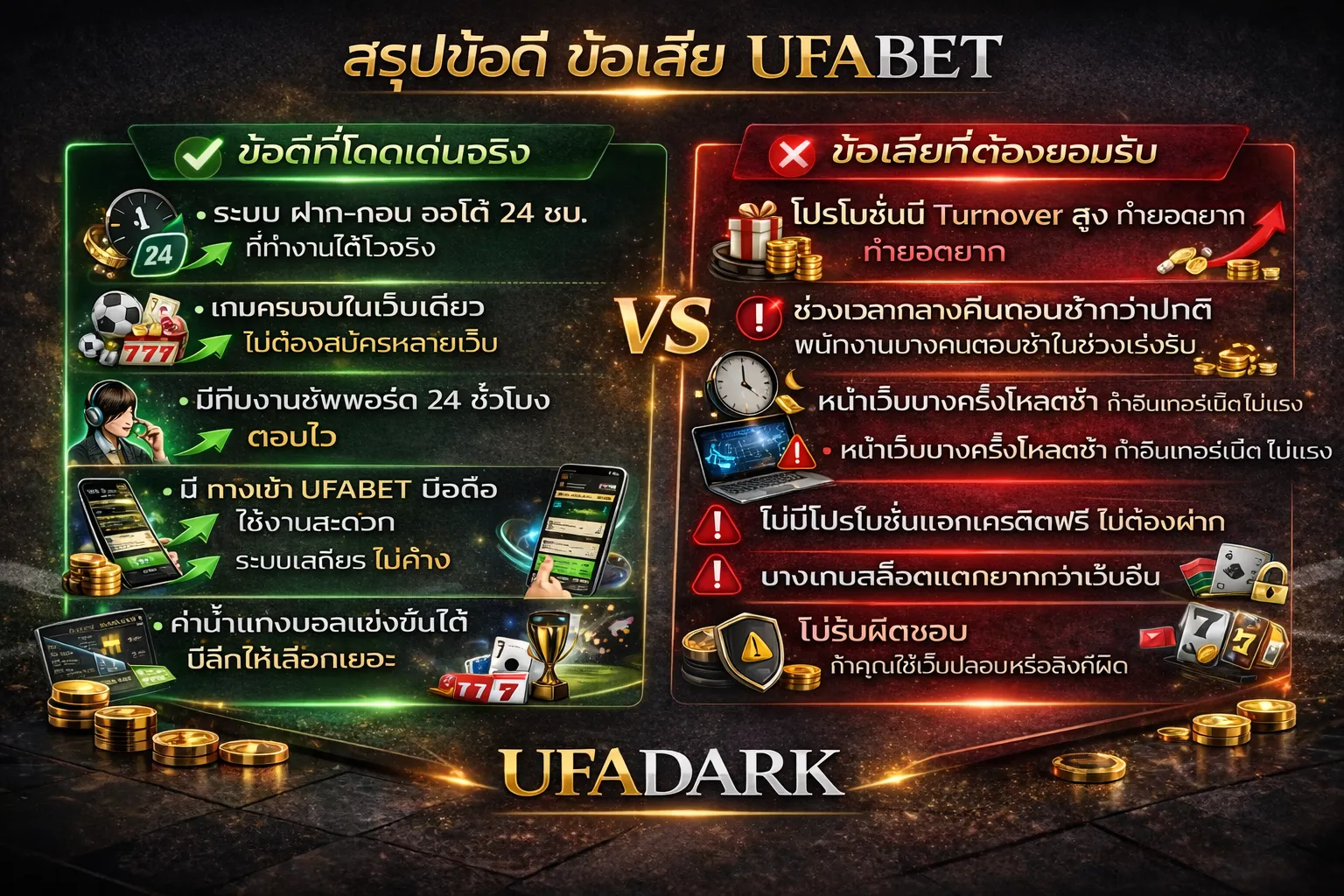 สรุปข้อดีข้อเสีย UFABET เว็บพนันออนไลน์ ระบบฝากถอนไว เกมครบ ซัพพอร์ต 24 ชั่วโมง